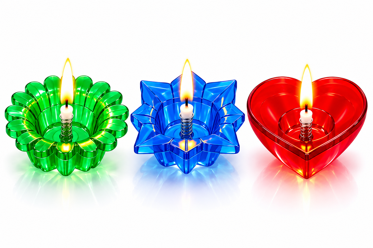 Transparent Diya Set for Diwali Decoration | 6 Unique Designs, 3 Colors | 12 Diyas with 12 Wicks & Springs | Reusable Flexible Plastic Diya for Home Decor, Festivals & Pooja