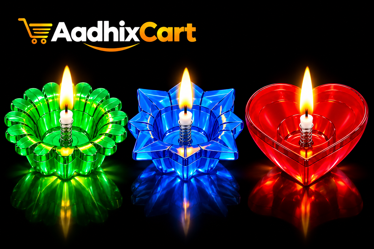 Transparent Diya Set for Diwali Decoration | 6 Unique Designs, 3 Colors | 12 Diyas with 12 Wicks & Springs | Reusable Flexible Plastic Diya for Home Decor, Festivals & Pooja