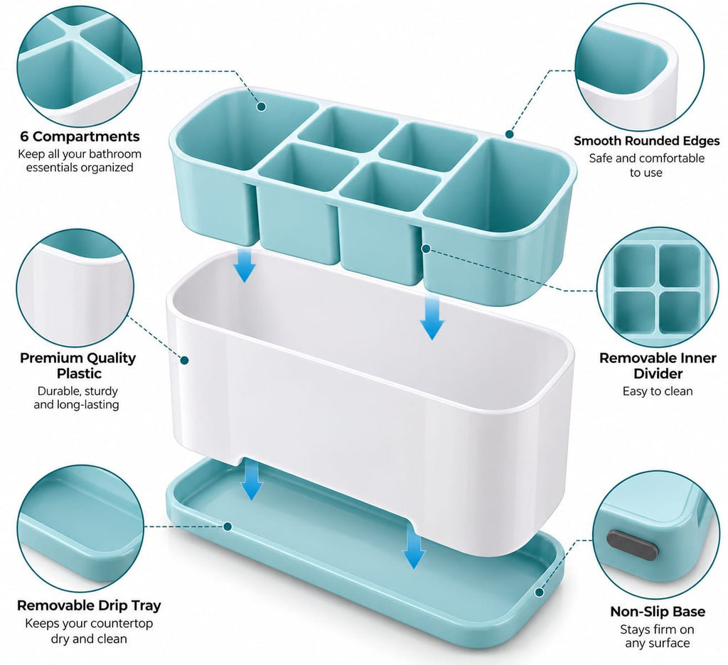 Multipurpose 6-Compartment Bathroom Organizer
