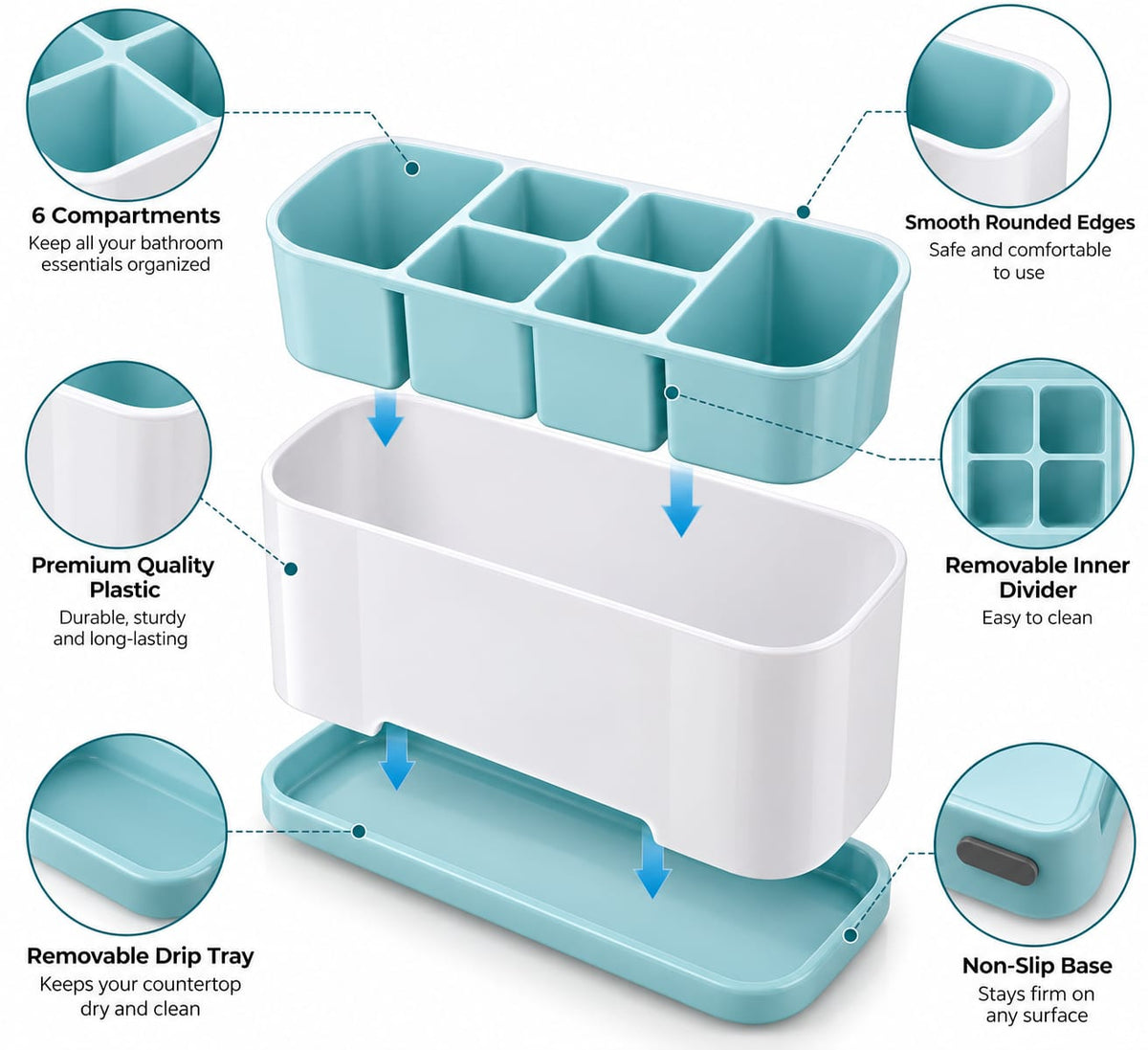 Multipurpose 6-Compartment Bathroom Organizer
