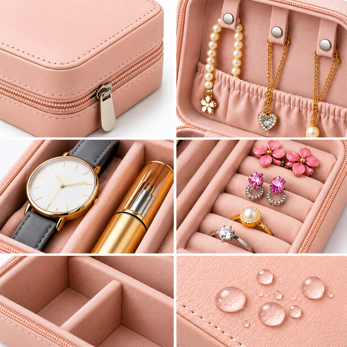 Mini Jewellery Box for Women – Travel Jewelry Organizer with Necklace Hooks & Ring Slots