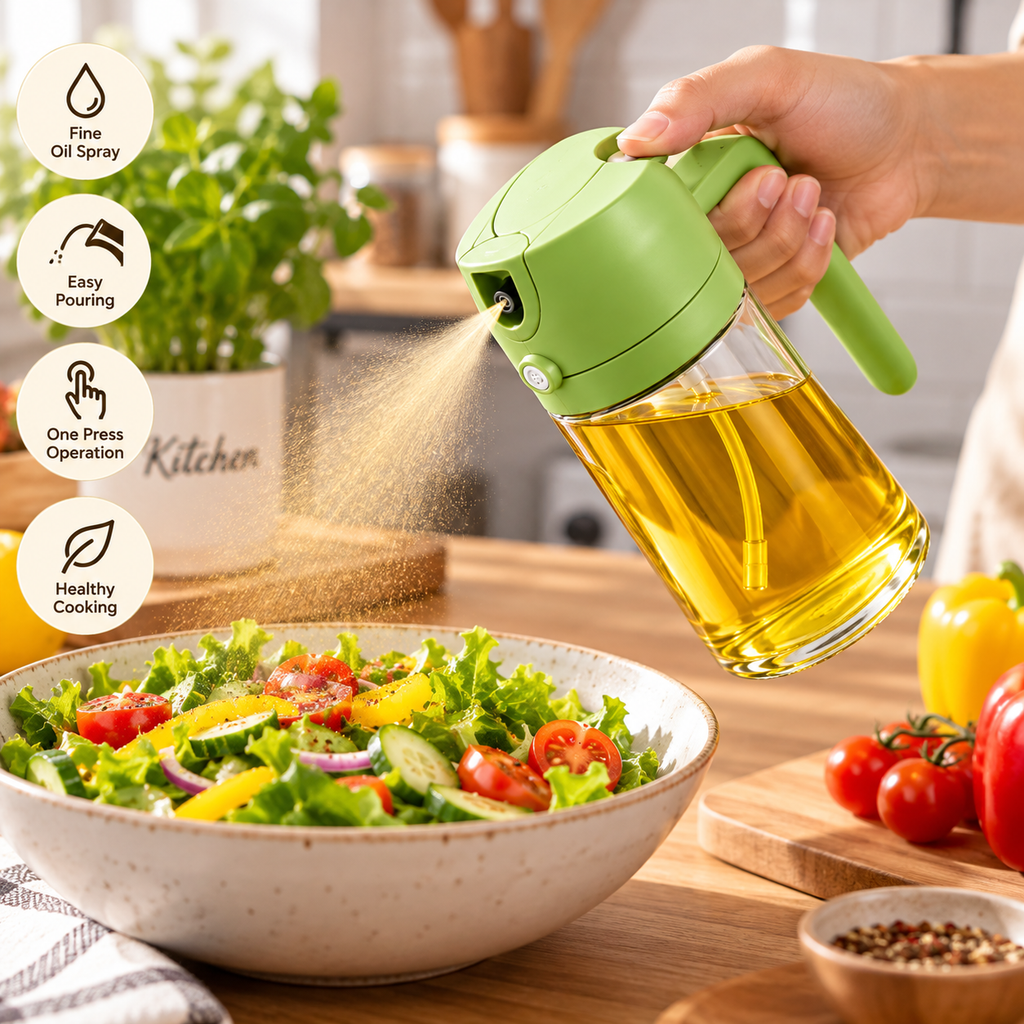 Oil Sprayer Bottle with Handle for Cooking, Green Oil Dispenser & Spray Bottle