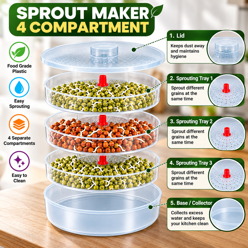 4 Compartment Sprout Maker | Multi-Layer Sprouting Container for Home Use