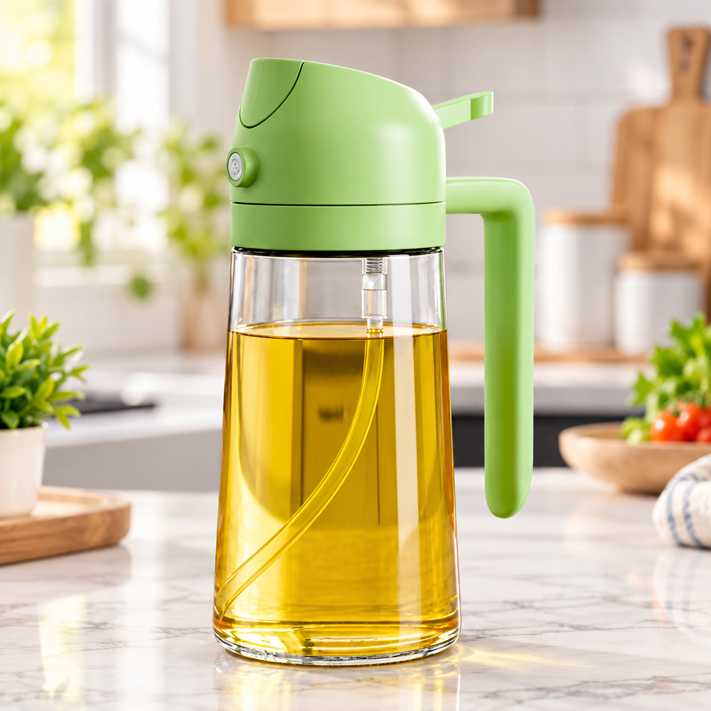 Oil Sprayer Bottle with Handle for Cooking, Green Oil Dispenser & Spray Bottle