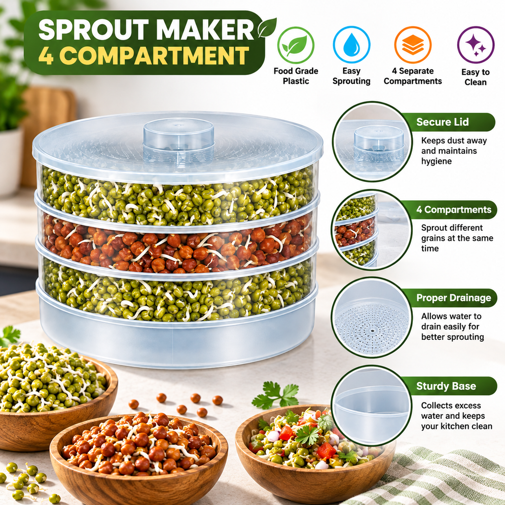 4 Compartment Sprout Maker | Multi-Layer Sprouting Container for Home Use